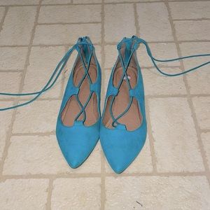 Turquoise lace up flats size 7.5
